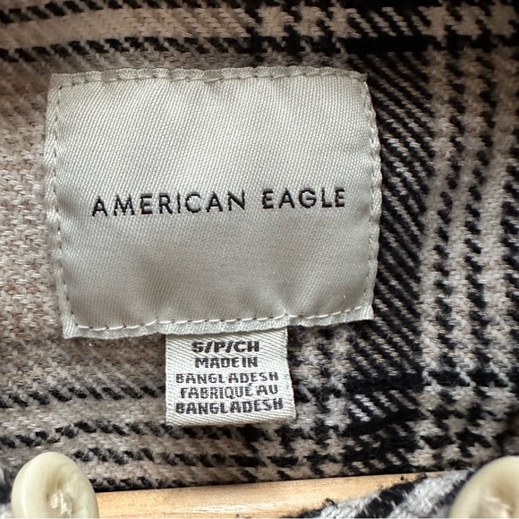 American Eagle Flannel Sherpa Hoodie Cream Black Soft Size S - Picture 7 of 12